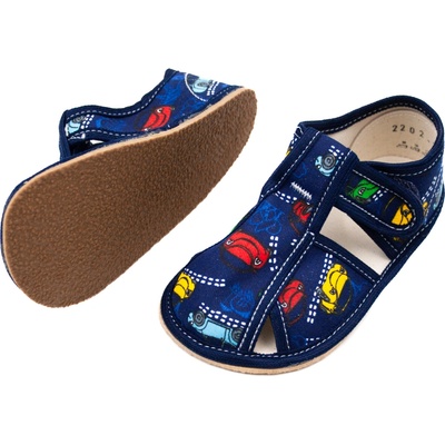 Baby Bare Shoes SLIPPERS NAVY CARS