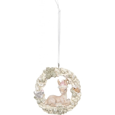 Clayre & Eef Závěsná vánoční dekorace se srnečkou 7*2*8 cm