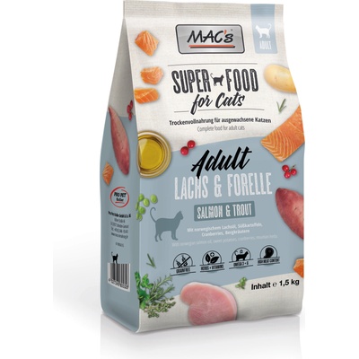 MAC's Cat Food - Премиум суха храна за израснали котки със сьомга и пъстърва, 1.5 кг