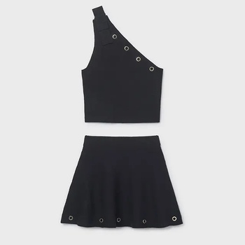 Mayoral Комплект пола трикотаж и потник с асиметрична презрамка с капси в цвят черно за момиче Mayoral