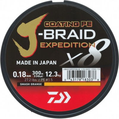 Daiwa Splétaná Šňůra J-Braid Expedition X8E Smash Orange 300 m 0,10 mm 6,9 kg – Zboží Mobilmania