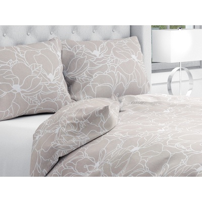 Biante bavlna obliečky Sandra SA-270 Biele designové kvety na béžovom 140x220 70x90