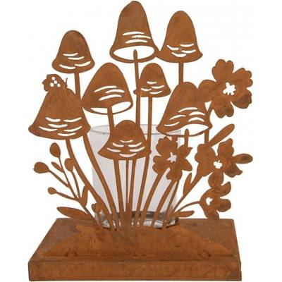 Rustikální rezavý svícen s houbičkami Mushroom Rust - 12*12*15 cm - Clayre & Eef