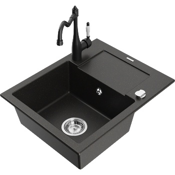 Mexen Enzo гранитна мивка с 1 камера с отцедник и кухненски смесител Carla, (6506-75-670700-70)