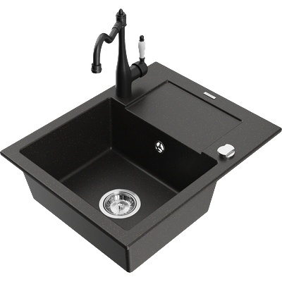 Mexen Enzo гранитна мивка с 1 камера с отцедник и кухненски смесител Carla, (6506-75-670700-70)