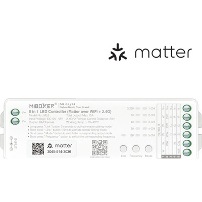 WiFi řídící jednotka 5v1 Mi-Light ML5 pro LED pásky 12V-48V 15A MATTER TUYA HomeKit