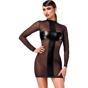 Noir Handmade F369 Crossfire Mesh & Wetlook Mini Dress Black XL