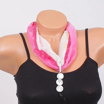 Image 1 of Красиво фишу-колие в бяло и розово с кръгли висулки