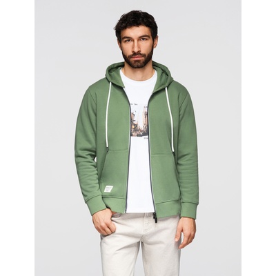 Ombre Clothing Мъжки памучен суитшърт BASIC с цип и качулка - зелен V3 OM-SSBZ-0272 Ombre Clothing Ombre Clothing | Zelen | МЪЖЕ | S