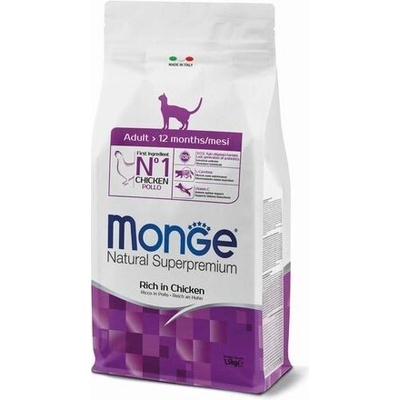 MONGE Natural Superpremium Adult suché krmivo s kuracím pre dospelé mačky 1,5 kg