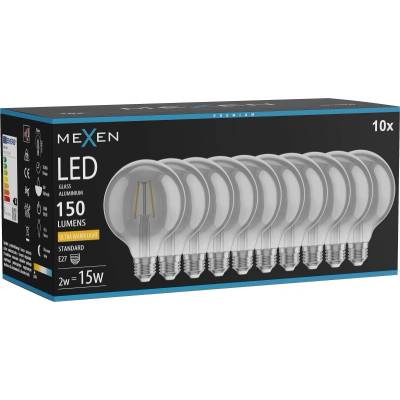 Mexen Vintis 10x LED филаментна крушка E27, G95, 2W, Топла - 2200K, 150 lm, опушена (L157-E27-0222-70x10)