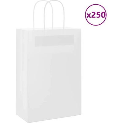 vidaXL Хартиени торбички 250 бр с дръжки бели 21x11x31 см (4101616)
