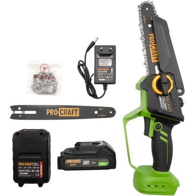 Мини акумулаторна резачка PROCRAFT PKA46, 20V, 2x2Ah, 2 шини 15/20 см, 2 вериги 1/4", безчетков мотор, в куфар (ET16077)