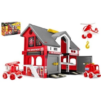 WADER Play House - Požární stanice plast + 2ks aut + 1ks helikoptéra