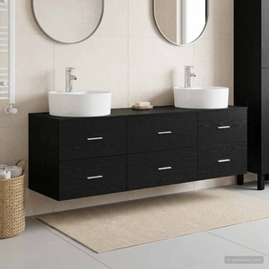 vidaXL Комплект стенни шкафове за баня 3 бр. Черно (3405868)