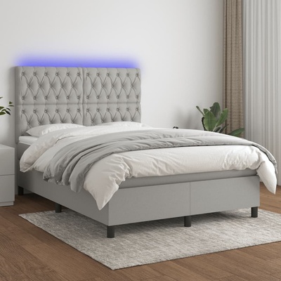 Petrashop 3135109 boxspring postel s matrací a LED světle šedá textil