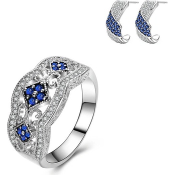 FashionGate strieborný set prsteň a náušnice s modrými zirkónmi 83666967661670-3-a
