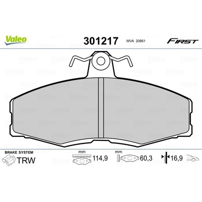 Sada brzdových destiček, kotoučová brzda VALEO 301217
