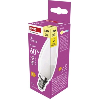 Emos Led žiarovka Classic sviečka E14 6.5W teplá biela