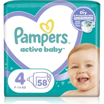 Pampers Active Baby Size 4 еднократни пелени 9-14 kg 58 бр