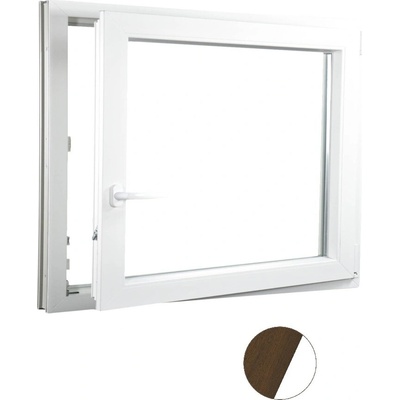 Aluplast plastové jednokřídlo 1400 x 1100 mm Ořech/bílá, Pravé, Trojsklo Ug= 0,7