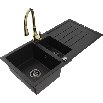 Mexen Andres гранитна мивка 1, 5 камери с отцедник и кухненски смесител Savita, черен - 6515-77-672601-50-B (6515-77-672601-50-B)