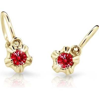 Danfil dětské náušnice C2158 ze žlutého zlata s kamínkem Ruby Dark zapínání brizura