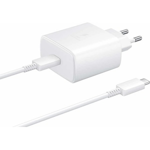Samsung Комплект EP-TA845EWE захранване за ел. мрежа с USB-C изход и EP-DW767JWE USB-C кабел (бял) - Samsung Power Delivery 3.0 45W Wall Charger Set (bulk)