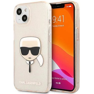 KARL LAGERFELD Glitter Karl Head Silicone Case - дизайнерски силиконов кейс за iPhone 13 (златист)