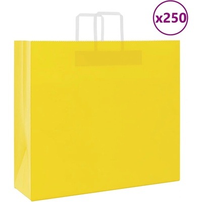 vidaXL Хартиени торбички 250 бр с дръжки жълти 54x15x49 см (4102018)