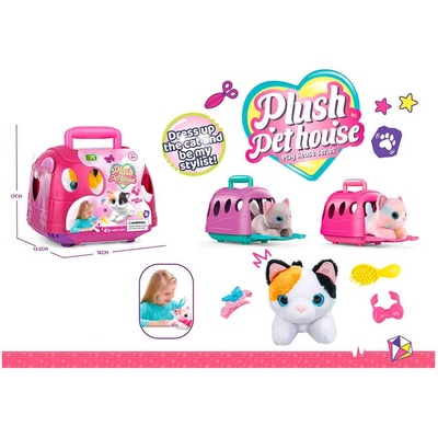 Плюшено малко коте с клетка и аксесоари