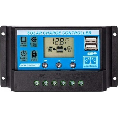 Solární regulátor PWM 12-24V/30A+USB pro Pb baterie, LiFePO4, Li-ion