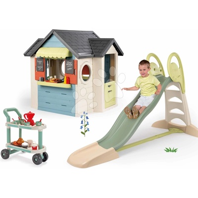 Smoby Set šmykľavka s dvojitou vlnou a domček s reštauráciou Toboggan XL Life šmyku 230 cm a vodotryskom