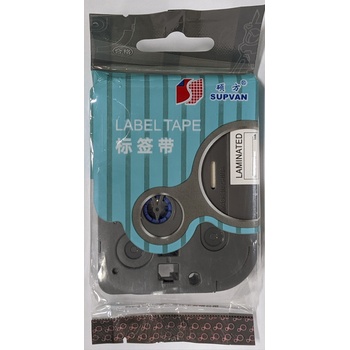 Supvan Самозалепваща лента Supvan L-421E, 9мм x 8м, черен печат / червен фон, ламинирана (L421E)