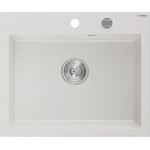 Mexen Elix гранитна кухненска мивка с 1 камера 600 x 500 mm, бяла, хромиран сифон - 6525601005-20 (6525601005-20) Мивка за вграждане