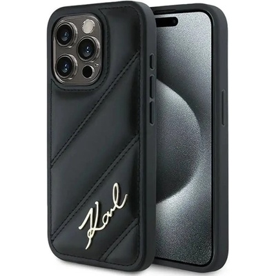 KARL LAGERFELD Калъф Karl Lagerfeld Diagonal Quilted Script за iPhone 15 Pro Max - черен (3666339252250)