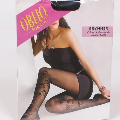 Стилен чорапогащник в черно с цветя - 40 den