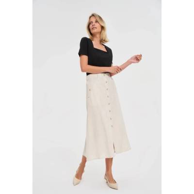 Marisse Moodo Beige Linen Midi Skirt čierna krémová