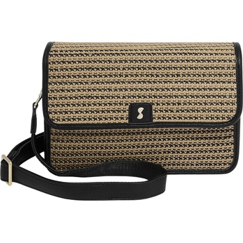 Stackers Raffia чанта за рамо с калъф за карти и огледало, черна (76741)