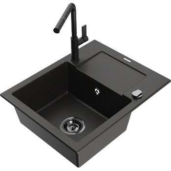 Mexen Enzo гранитна мивка с 1 отделение с отцедник и кухненски смесител Flora, (6506-75-670401-70-B)