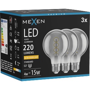 Mexen Vintis 3x LED крушка с нажежаема спирала E27, G80, 4W, Топла - 2200K, 220 лм, дим (L165-E27-0422-70x03)