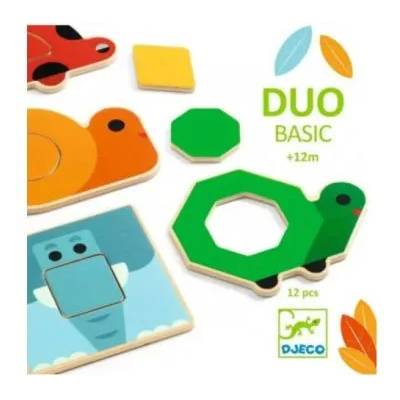 DJECO - Дървена играчка - Сортиране и пъзел в едно - Duo Basic (DJ06216)