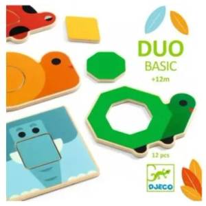 DJECO - Дървена играчка - Сортиране и пъзел в едно - Duo Basic (DJ06216)