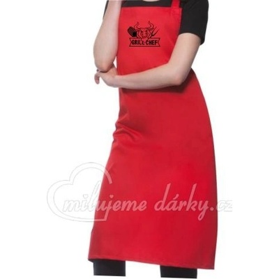 Grill chef red corn bavlněná zástěra s laclem s potiskem