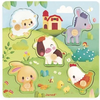Janod Farm Дървен пъзел с дръжка Животни