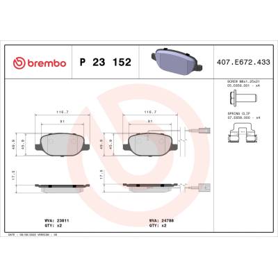 Sada brzdových platničiek kotúčovej brzdy BREMBO P 23 152X