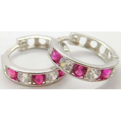 Klenoty Budín Dámské zlaté kruhové náušnice s červenými rubíny z bílého zlata 13mm 585/1,22gr 15991