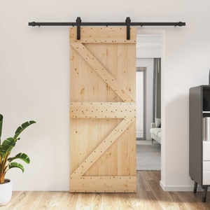 vidaXL Преплъзваща се врата 85 x 210 cm Естествено и черно (3444909)