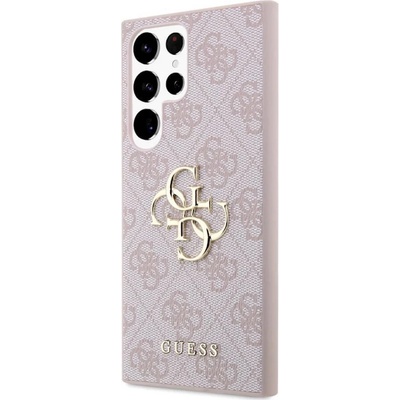 GUESS Saffiano 4G Metal Logo Leather Hard Case - дизайнерски кожен кейс за Samsung Galaxy S23 Ultra (розов)