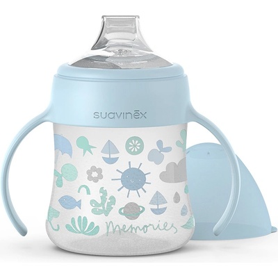 Suavinex láhev první s oušky Memories modrá s obrázky 150ml